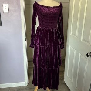 NWOT SHEIN deep fuchsia purple velvet ruffled dress.